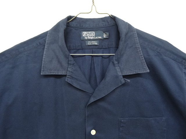 画像: 90'S RALPH LAUREN "CALDWELL"  裾ロゴ コットン 半袖 オープンカラーシャツ ネイビー (VINTAGE)