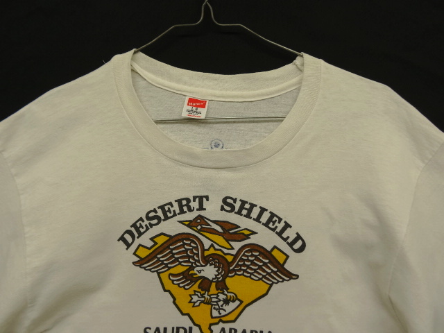 画像: 90'S DESERT SHIELD 染み込み両面プリント シングルステッチ 半袖 Tシャツ ホワイト USA製 (VINTAGE)