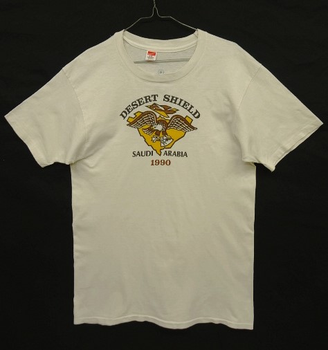 画像1: 90'S DESERT SHIELD 染み込み両面プリント シングルステッチ 半袖 Tシャツ ホワイト USA製 (VINTAGE)