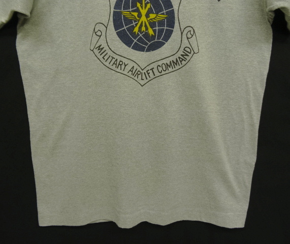 画像: 80'S McGUIRE A.F.B. 染み込みプリント シングルステッチ 半袖 Tシャツ 杢グレー (VINTAGE)