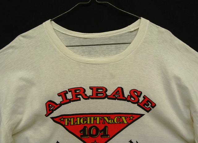 画像: 80'S AIRBASE INTERNATIONAL 染み込みプリント シングルステッチ 半袖 Tシャツ ホワイト (VINTAGE)