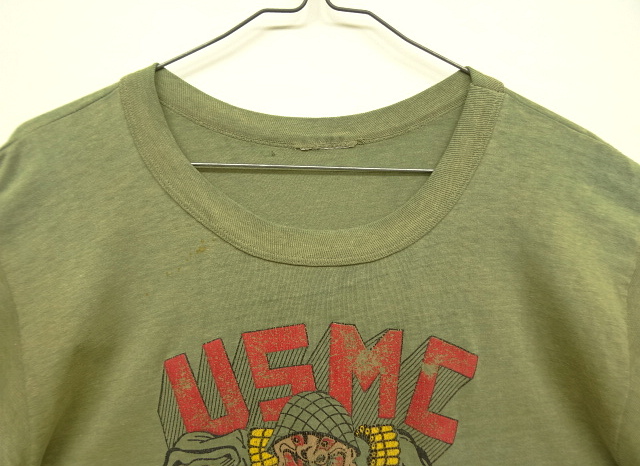 画像: 80'S アメリカ軍 USMC シングルステッチ 半袖 Tシャツ オリーブ (VINTAGE)