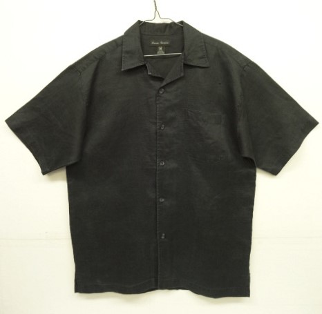 画像1: GODBODY COLLECTION リネン 半袖 オープンカラーシャツ ブラック (VINTAGE)