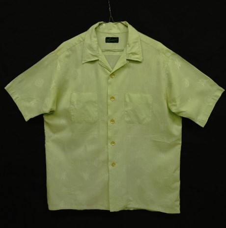 画像1: 60'S LANCER レーヨンジャガード 半袖 オープンカラーシャツ ライトグリーン USA製 (VINTAGE)