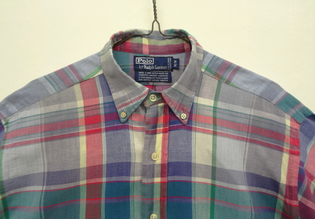 画像: 90'S RALPH LAUREN コットン 半袖 BDシャツ マドラスチェック カナダ製 (VINTAGE)