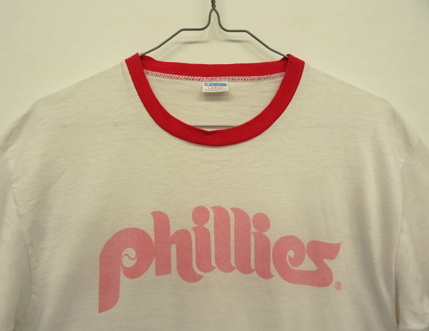 画像: 70'S CHAMPION "PHILLIES" バータグ 染み込みプリント リンガーTシャツ ホワイト USA製 (VINTAGE)