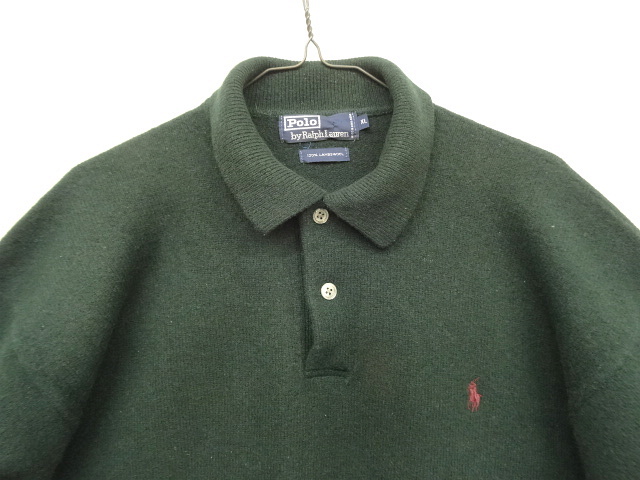 画像: 90'S RALPH LAUREN ラムウール ニットポロシャツ ダークグリーン (VINTAGE)