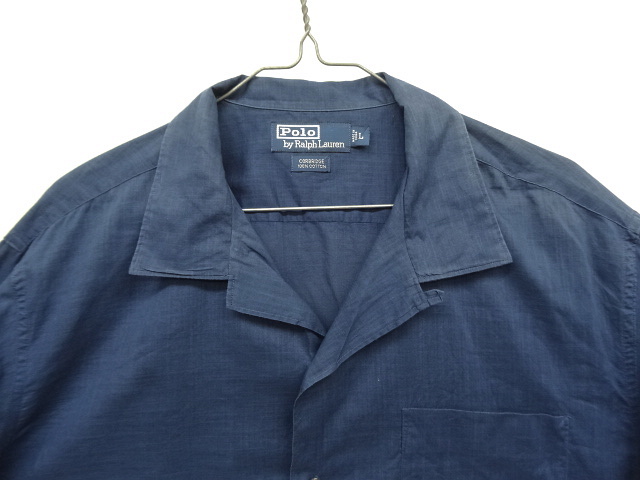 画像: 90'S RALPH LAUREN "CORBRIDGE" コットン 長袖 オープンカラーシャツ ネイビー (VINTAGE)