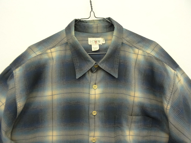 画像: 90'S J.CREW 旧タグ レーヨン混 長袖シャツ オンブレチェック ポルトガル製 (VINTAGE)