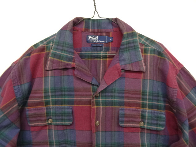 画像: 90'S RALPH LAUREN フランネル 長袖 オープンカラーシャツ チェック柄 (VINTAGE)