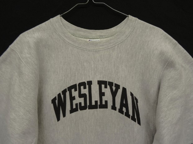 画像: 90'S CHAMPION "WESLEYAN" 染み込みプリント 刺繍タグ リバースウィーブ グレー USA製 (VINTAGE)