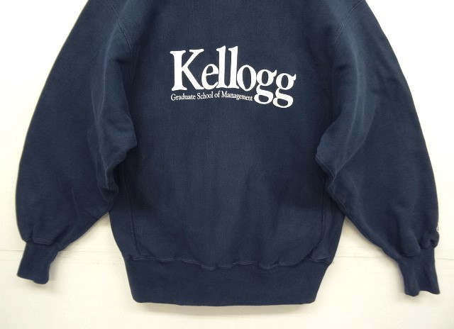 画像: 90'S CHAMPION "KELLOGG" 刺繍タグ リバースウィーブ ネイビー メキシコ製 (VINTAGE)