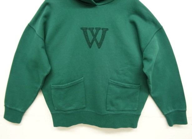 画像: WOODBLOCK "W FELT PATCHED PIGMENT SWEAT HOODIE" GREEN (NEW)