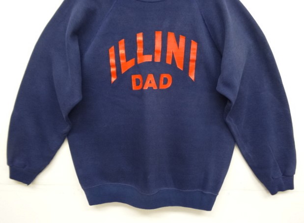 画像: 80'S HANES "ILLINI DAD" ラグランスリーブ クルーネック スウェットシャツ ネイビー USA製 (VINTAGE)