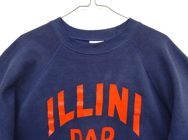 画像: 80'S HANES "ILLINI DAD" ラグランスリーブ クルーネック スウェットシャツ ネイビー USA製 (VINTAGE)