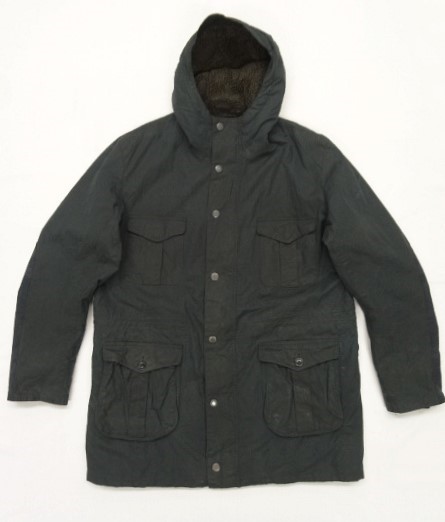 画像1: 17'S BARBOUR 3クレスト "OAKUM WAX JACKET" 裏地ボア付き オイルドジャケット ダークネイビー (VINTAGE)