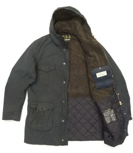 画像3: 17'S BARBOUR 3クレスト "OAKUM WAX JACKET" 裏地ボア付き オイルドジャケット ダークネイビー (VINTAGE)