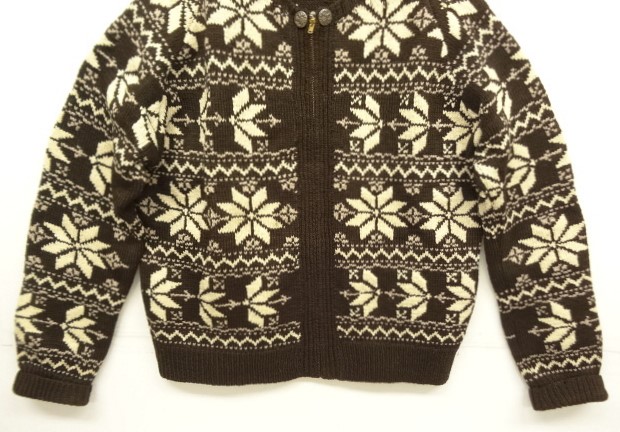 画像: 70'S UNKNOWN ウール コンチョボタン付き ジップセーター TALONジップ 雪柄 (VINTAGE)