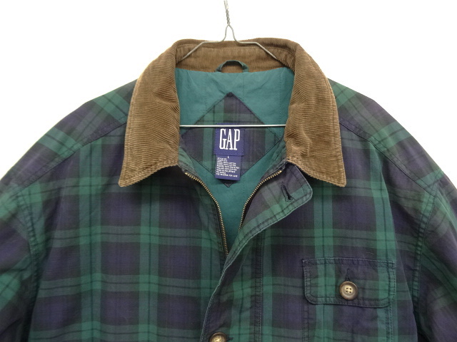 画像: 90'S GAP 旧タグ 襟コーデュロイ 中綿入り カバーオール ブラックウォッチ (VINTAGE)