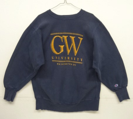 画像1: 90'S CHAMPION "GW UNIVERSITY" 刺繍タグ リバースウィーブ ネイビー USA製 (VINTAGE)