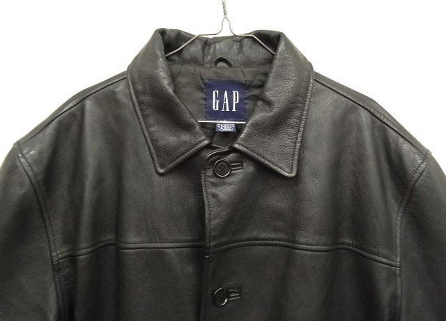 画像: 90'S GAP 旧タグ 裏地キルティング レザーカーコート ブラック (VINTAGE)