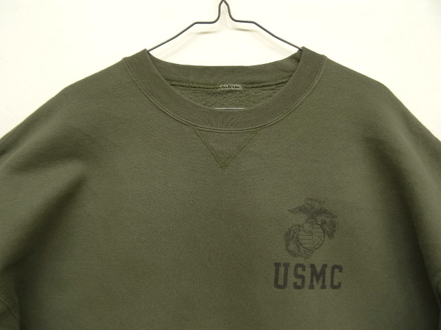 画像: アメリカ軍 USMC 前Vガゼット付き クルーネック スウェットシャツ オリーブ (VINTAGE)