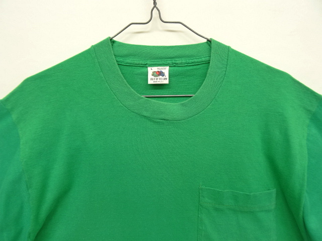 画像: 80'S FRUIT OF THE LOOM シングルステッチ 耳付きポケット 半袖 Tシャツ グリーン USA製 (VINTAGE)