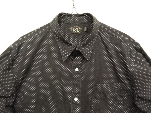 画像: RRL チンスト＆マチ付き コットン ワークシャツ ブラック/ホワイト ポルカドット (USED)