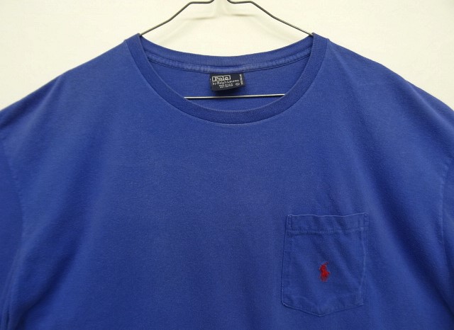 画像: 90'S RALPH LAUREN シングルステッチ 耳付きポケット 半袖 Tシャツ ブルー USA製 (VINTAGE)