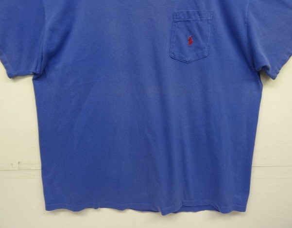 画像: 90'S RALPH LAUREN シングルステッチ 耳付きポケット 半袖 Tシャツ ブルー USA製 (VINTAGE)