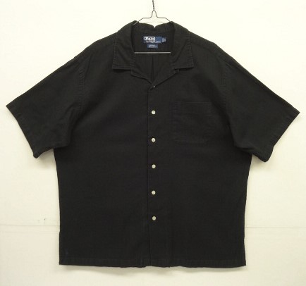 画像1: 90'S RALPH LAUREN "CALDWELL"  裾ロゴ コットン 半袖 オープンカラーシャツ ブラック (VINTAGE)