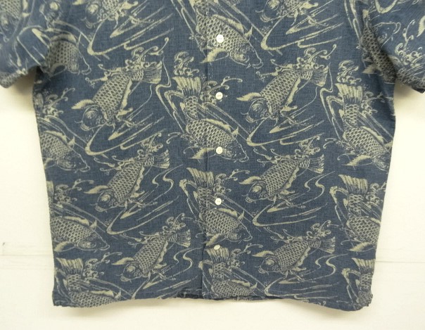 画像: 90'S RALPH LAUREN リネン/コットン 半袖 オープンカラーシャツ インディゴベース/鯉柄 (VINTAGE)