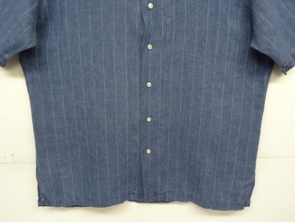 画像: 90'S RALPH LAUREN "CALDWELL"  リネン 半袖 オープンカラーシャツ インディゴ/ストライプ (VINTAGE)