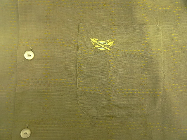 画像: 60'S CLASSIC CASUALS コットン/ジャガード 長袖 オープンカラーシャツ カーキ/刺繍 (VINTAGE)