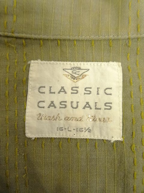 画像2: 60'S CLASSIC CASUALS コットン/ジャガード 長袖 オープンカラーシャツ カーキ/刺繍 (VINTAGE)