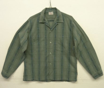 画像1: 60'S Mr.Dee Cee コットン/ジャガード 長袖 オープンカラーシャツ オンブレチェック/刺繍 (VINTAGE)
