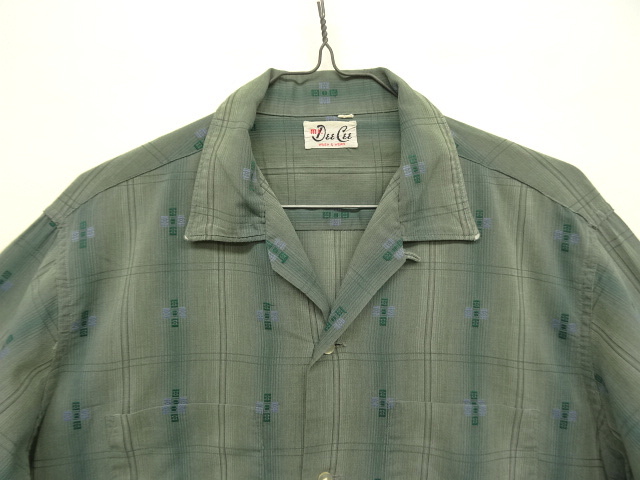画像: 60'S Mr.Dee Cee コットン/ジャガード 長袖 オープンカラーシャツ オンブレチェック/刺繍 (VINTAGE)