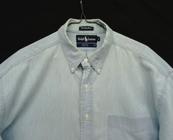画像: 90'S RALPH LAUREN "THE BIG SHIRT" 裾ロゴ刺繍 シャンブレー BDシャツ ブルー USA製 (VINTAGE)