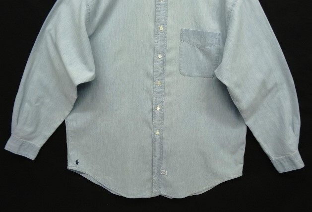 画像: 90'S RALPH LAUREN "THE BIG SHIRT" 裾ロゴ刺繍 シャンブレー BDシャツ ブルー USA製 (VINTAGE)