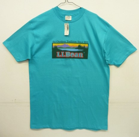 画像1: 80'S LL Bean x HANES シングルステッチ 半袖 Tシャツ ターコイズブルー USA製 (DEADSTOCK)