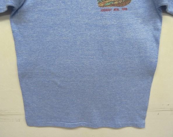 画像: 70'S UNKNOWN シングルステッチ 染み込みプリント 半袖 リンガーTシャツ ブルーヘザー (VINTAGE)