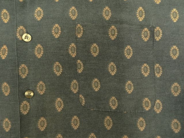 画像: 90'S PERRY ELLIS シルク/リネン 半袖 オープンカラーシャツ チャコールベース/総柄 (VINTAGE)