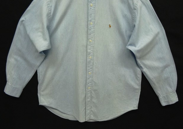 画像: 90'S RALPH LAUREN "POSTBOY" シャンブレー 長袖 バンドカラーシャツ ブルー (VINTAGE)