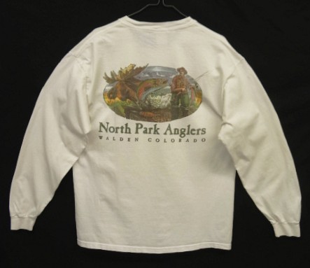 画像1: 00'S ORVIS "NORTH PARK ANGLERS" 両面プリント 長袖 Tシャツ ホワイト (VINTAGE)
