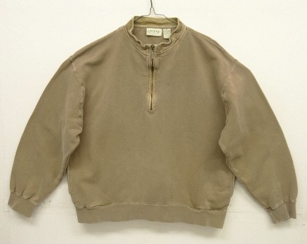 画像1: 00'S ORVIS ガゼット付き ハーフジップ スウェットシャツ フェードベージュ (VINTAGE)