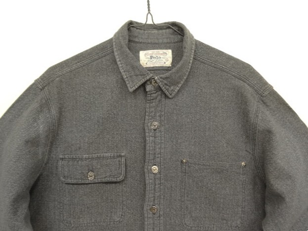画像: 80'S RALPH LAUREN "白タグ" メタルボタン シャンブレー ワークシャツ ブラック (VINTAGE)