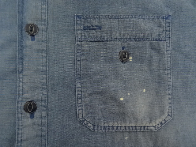 画像: 90'S RALPH LAUREN チンスト付き メタル猫目ボタン シャンブレー ワークシャツ ブルー (VINTAGE)