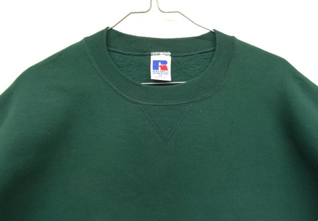 画像: 90'S RUSSELL ATHLETIC 前Vガゼット付き クルーネック スウェットシャツ ダークグリーン USA製 (VINTAGE)