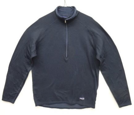 画像1: 00'S PATAGONIA 裾ロゴ レギュレーター R1 ハーフジップ ロングスリーブ ダークブルー USA製 (VINTAGE)