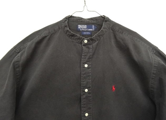 画像: 90'S RALPH LAUREN "POSTBOY" 長袖 バンドカラーシャツ フェードブラック (VINTAGE)